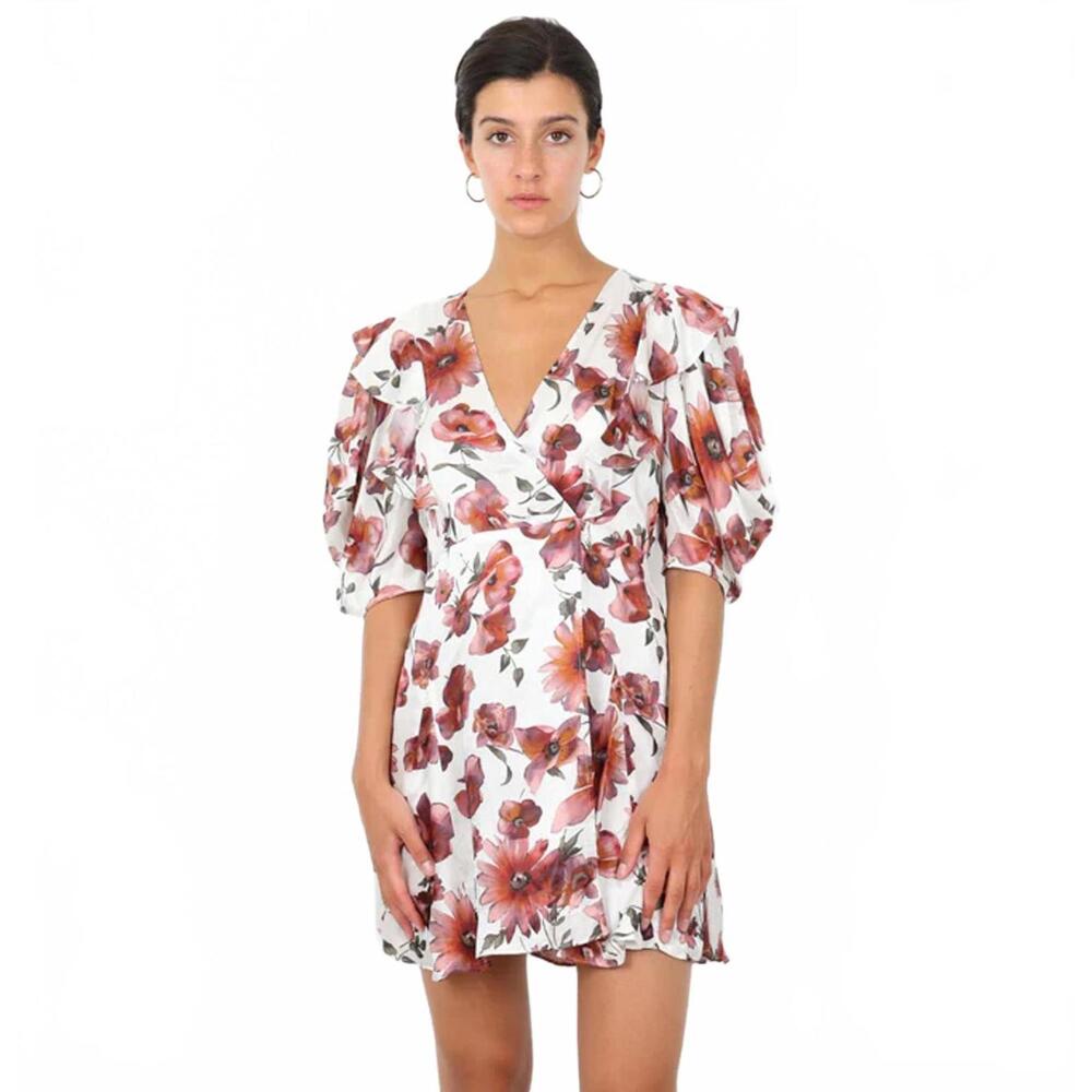 The Kooples Pastel Daisy Satin Dress Viscose Silk Blend US Small $418 MSRP NWT - Picture 1 of 11